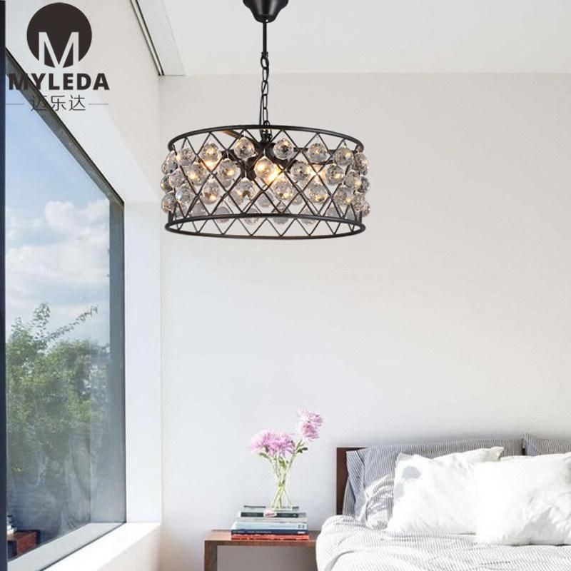 Industrial Vintage Wrought Iron Crystal Chandelier LED Pendant Lamp