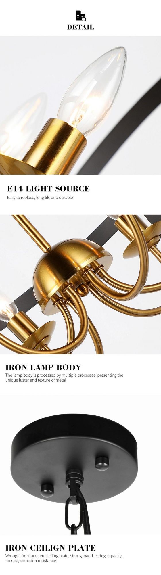 Industrial Style Gold 4 Heads Hanging Light for Dining Living Room DIY Ceiling Pendant Light