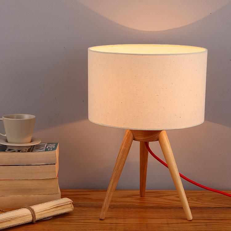 Table Lamp with Fabric Shade and Wooden Base Light