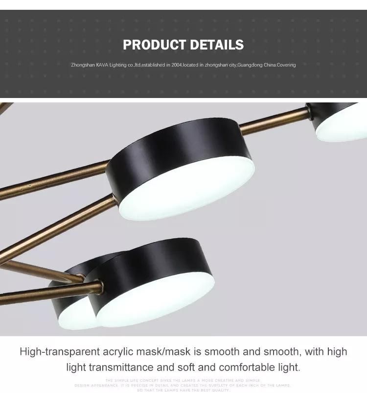 Designer Postmodern Pure Black Iron Aluminum Living Room Dining LED Chandelier Pendant Light