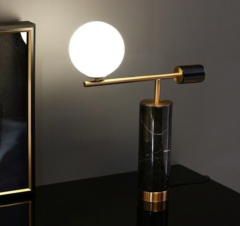fashion Home Decoration Desking Reading Table Lighting Black Marble Table Lamp with Glass Ball Zf-Cl-025