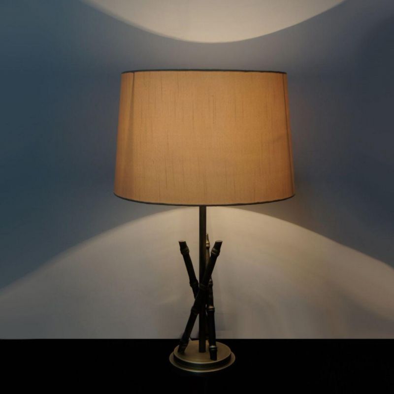 Decorative Fabric Shade Bamboo Shape Resin Table Lamp for Hotel Guestroom