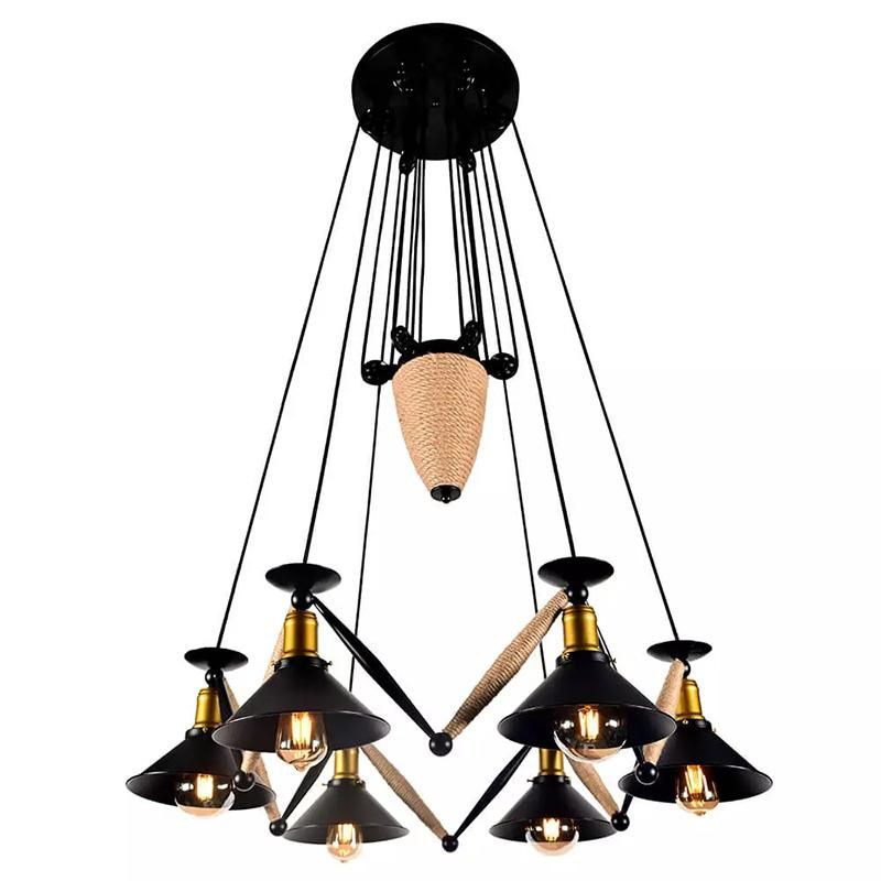 Indoor Lighting Vintage Iron Black 3 Light Chandelier Pendant Lamp European Antique Rope Lamp