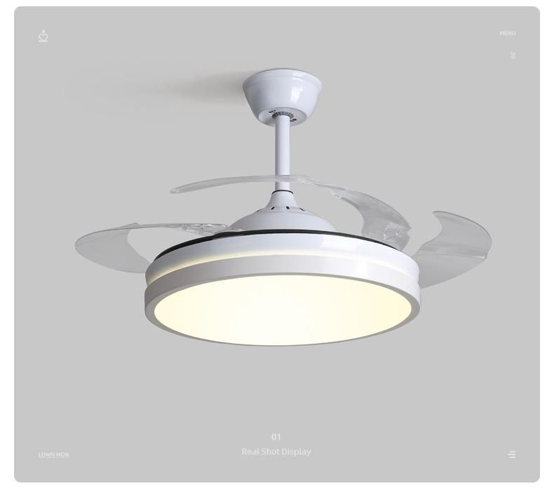 42 Inch Modern Simple Style Fan Light Retractable Blade Ceiling with Remote Control LED Light