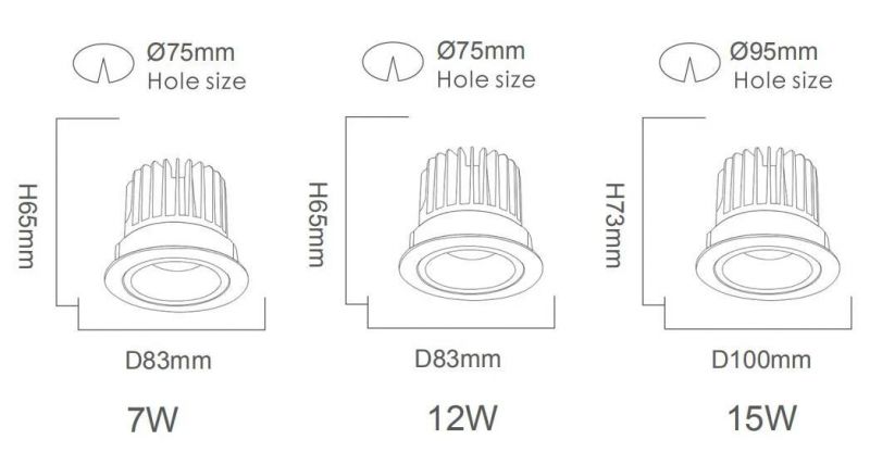 15W Waterproof LED Spotlight Embedded Bathroom Anti-Fog Downlight IP65 Kitchen Shower Room Hotel Shower Room Spotlight