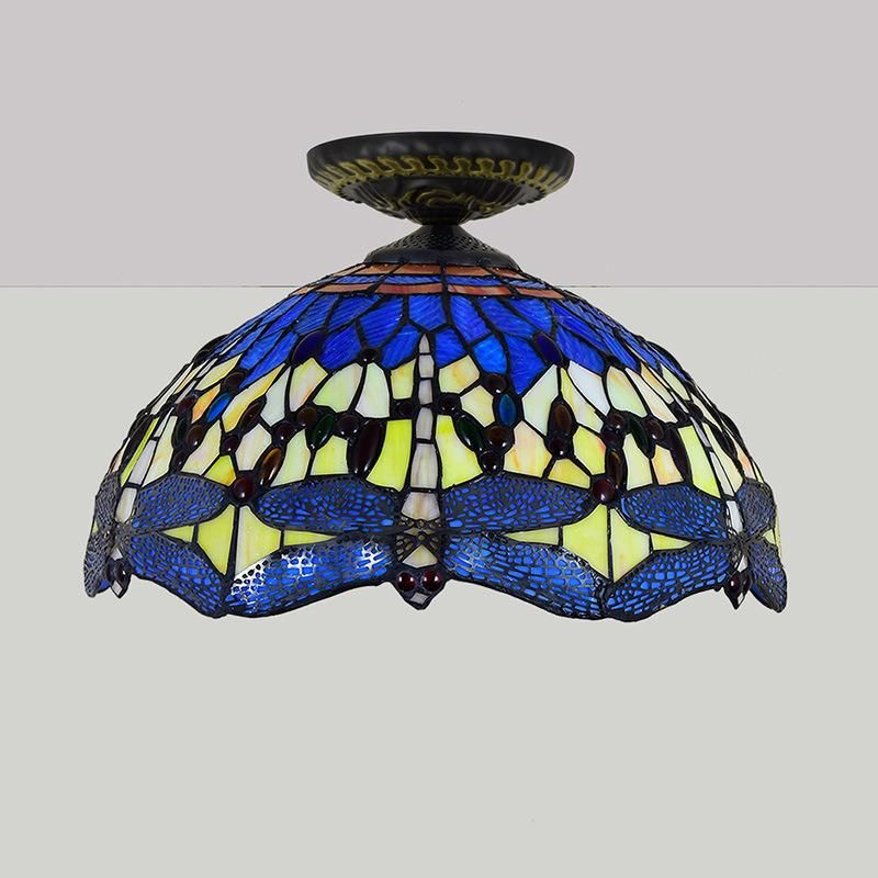 40cm European Blue Dragonfly Tiffany Stained Glass Restaurant Bedroom Aisle Corridor Ceiling Lights (WH-TA-14)
