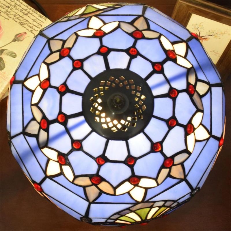 European Mediterranean Creative Blue Baroque American Retro Tiffany Stained Glass Table Lamp