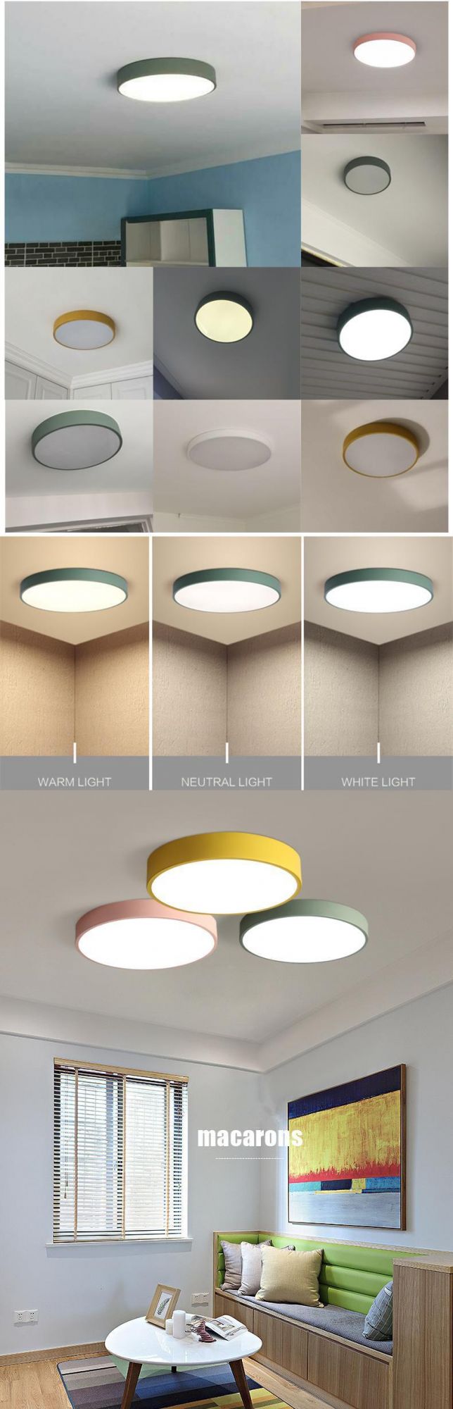 Living Room Bedroom Kids Room Macaroon Round Surface Ultra Thin LED Ceiling Light (WH-MA-01)