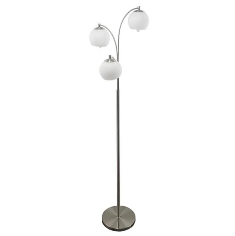 LED Glass Shade Round Metal Base Classic Antique Vertical Floor Lamp