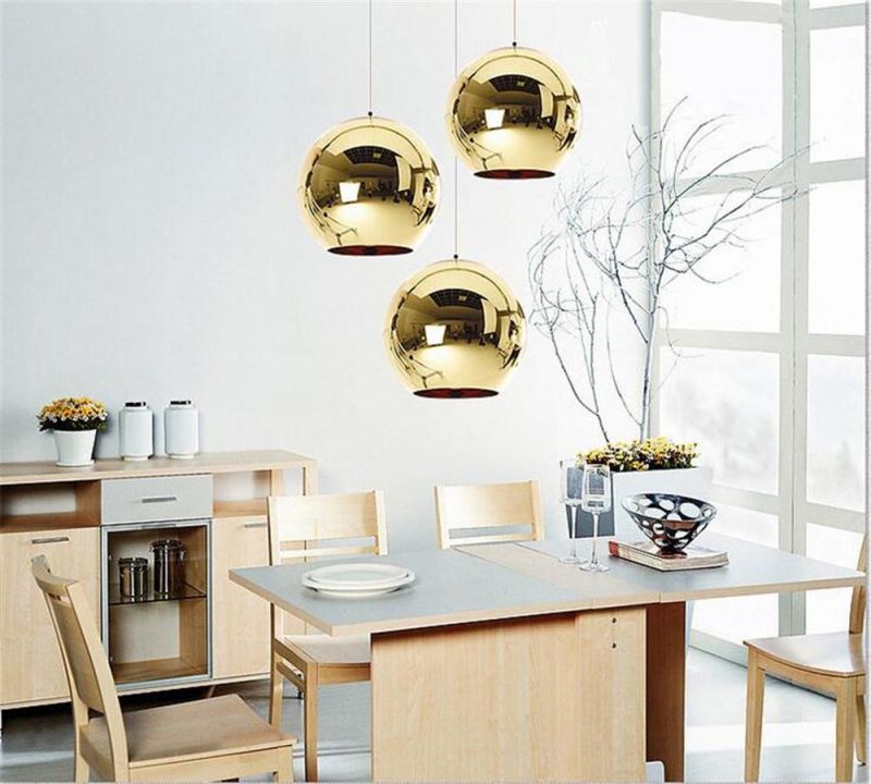 LED Chandelier Modern Glass Ball Pendant Lamp Luster Copper Sliver Shade Mirror Hanging Lamp Home Decor Light Fixtures