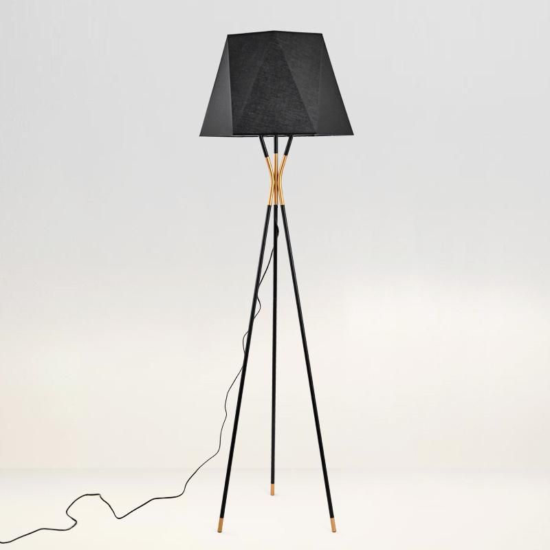 Nodic Modern High Level Hotel Living Room High End Study Decorative Light Iron Floor Lighting Metal Tripod Black Fabric Shade Art LED Hotel Standing Floor Lamp