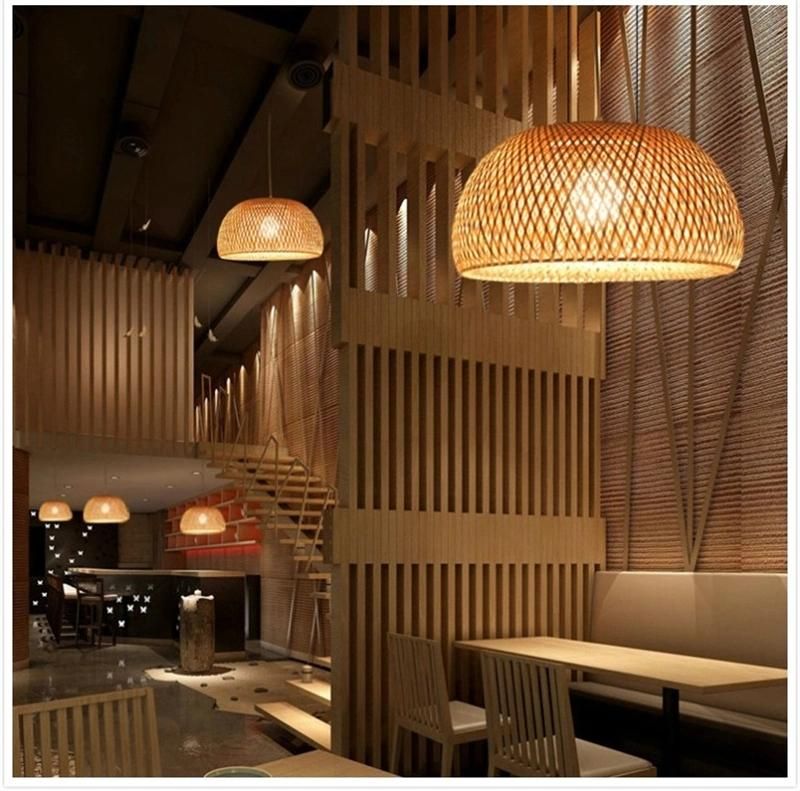 Bamboo Lantern Pendant Lamp Natural Rattan Wicker Chandeliers Hand-Woven Bamboo Lampshades E27 Lighting Fixtures Hanging Light