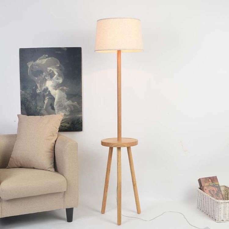 Tripod Wooden Fabric Lampshade Floor Lamp Living-Room Bedroom Lighting