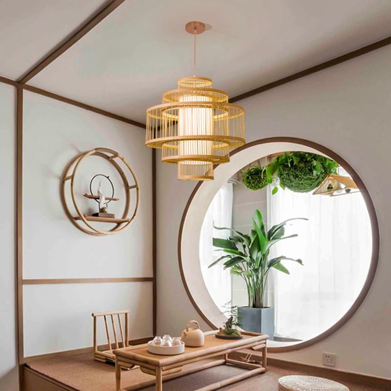 Traditional Wooden Lantern Chandelier Restaurant Kitchen Dining Room Pendant Lamp