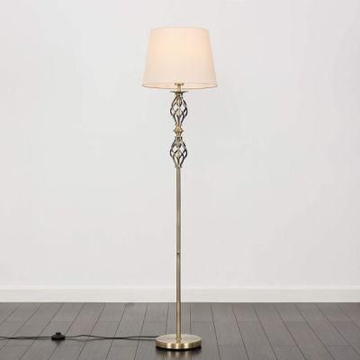 Traditional Antique Brass Double Twist Beige Tapered Shade Floor Lamp