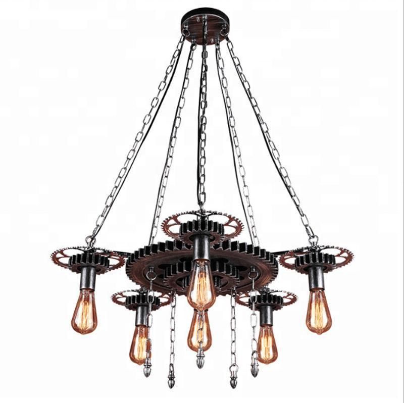 Vintage Iron Black 6 Light Chandelier Pendant Lamp European Antique for Indoor Decoration