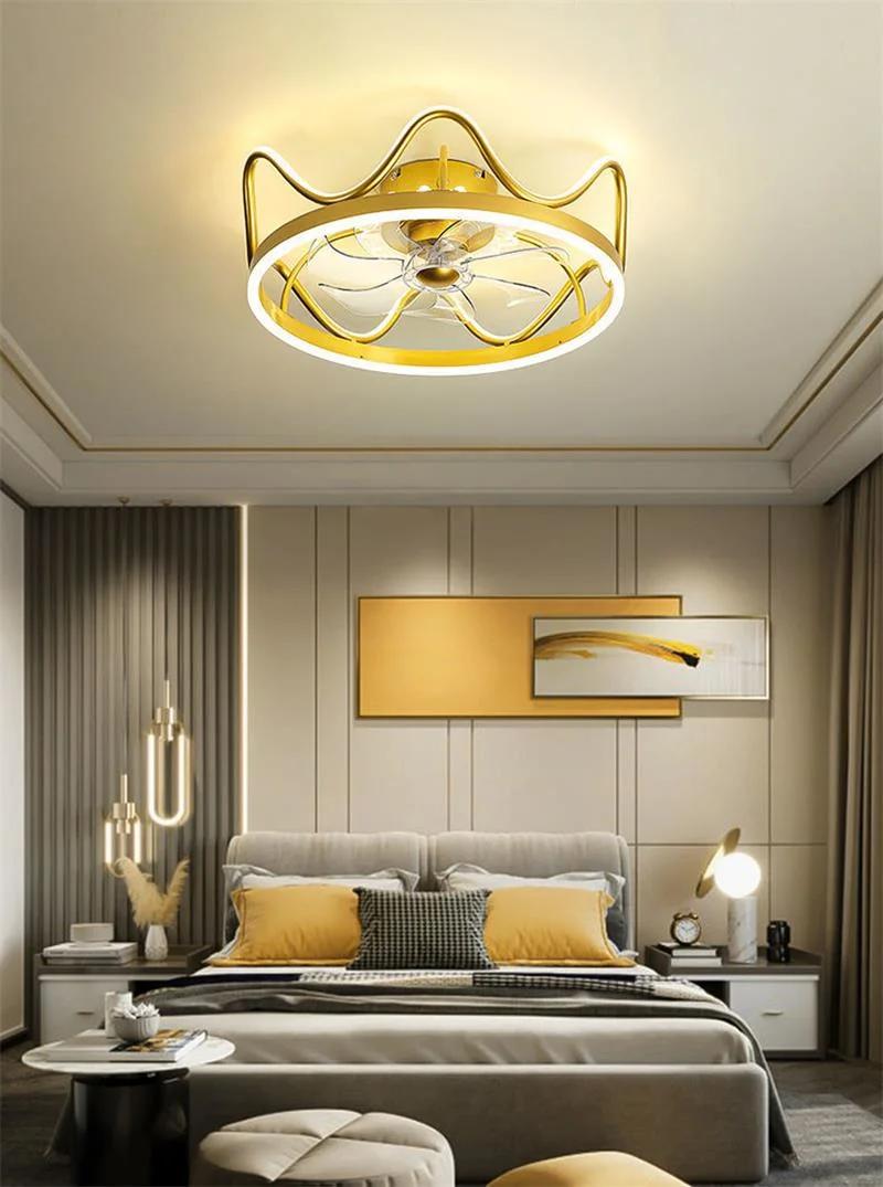 Creative Light Luxury Crown Lighting Bedroom Invisible Ultra-Thin Ceiling Fan