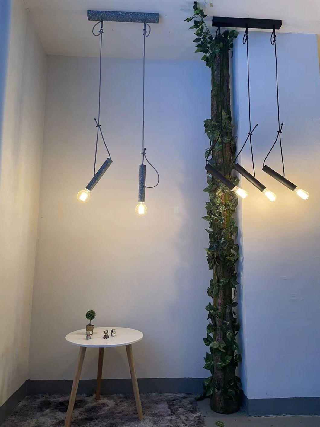 Nordic Indoor LED Long Tube Concrete Cement Aluminum Cylinder Linear Pendant Light