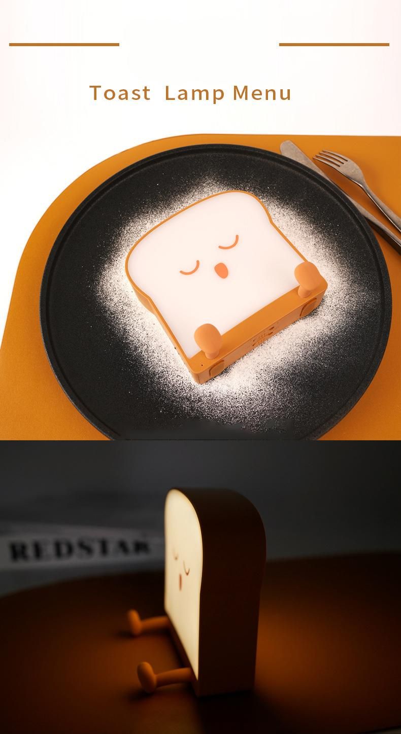 LED Bedroom USB Silicone Phone Stand Bedside Cartoon Cute Toast Night Light