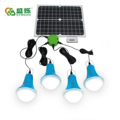 High Quality 25W/11V Home Solar Lighting System Kit Remote Control 4 PCS LED Bulbs with Sos Function for Emergency Camping