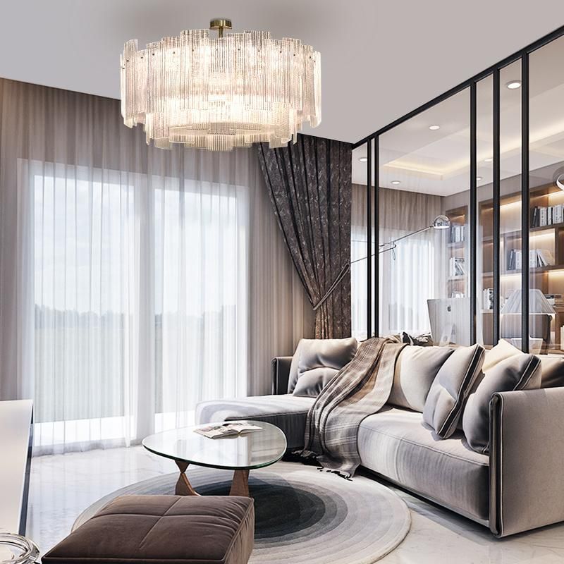 White Lampshade Crystal Chandelier Living Room Pendant Lamp High Quality Lamp
