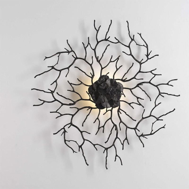 2022 Modern Hotel Villa Living Room Corridor Decorative Leaf Modelling Copper Art Wall Lamp