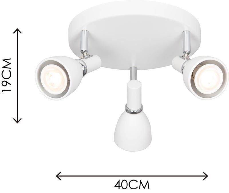 Round Ceiling Spotlight Fixture 3-Light Flush Mount Track Fixture Wall Lamp Directional for Kitchen Bedroom Dining Room Office GU10 Bulbs (Matt White & Chorme)