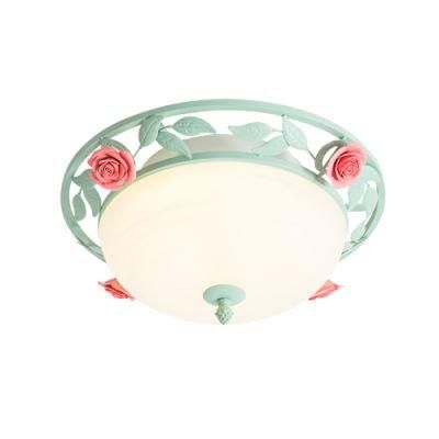 Home Bedroom Decorative Flower Iron Industrial Loft Pink Ceiling Lamp Chandelier