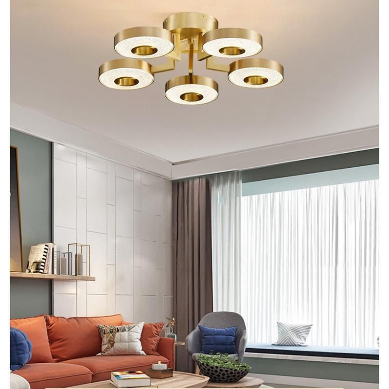 Modern Simple Copper Ceiling Light LED Living Room Lamp Luxury Crystal Dining Room Light