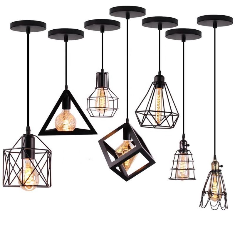 Nordic Pendant Lights Modern Industrial Vintage Iron Art Cage Hanging Ceiling Lamp E26 E27 LED Bulb Holder