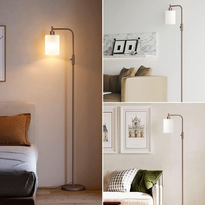 Industrial Tall Standing Lighting Living Room Modern Floor Lamp with 3-Color Temperature LED Light Bulb White Frosted Hanging Glass Shade