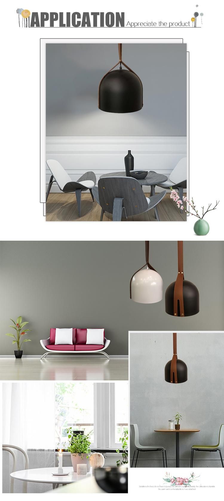 Leather Belt Black Aluminum Shade Hanging Chandelier Pendant Light