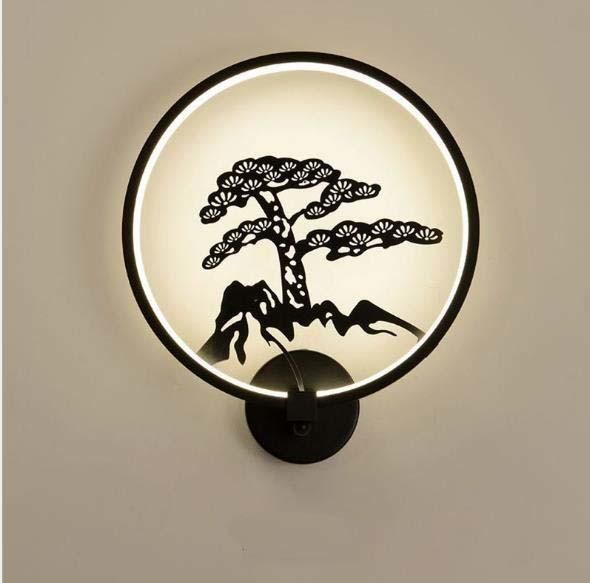 New Chinese Style Creative Personality Staircase Living Room Decoration LED Round Plum Blossom Wall Lamp