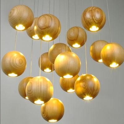 Wood Ball Pendant Lights for Indoor Home Lighting Fixtures (WH-WP-15)