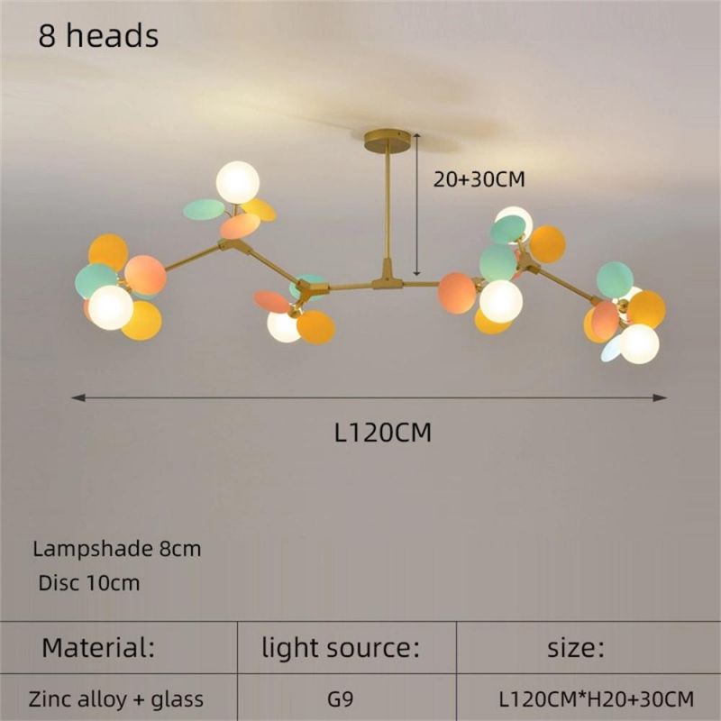 Modern LED Lamp Children′s Bedroom Color Chandelier Nordic Living Room Dining Room Glass Ball Luster Golden Molecular Chandelier