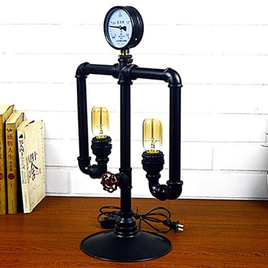 Industrial Loft Table Light Iron Water Pipe Table Lamp Robot Decoration Steam Edison Table Lamp (WH-VTB-30)