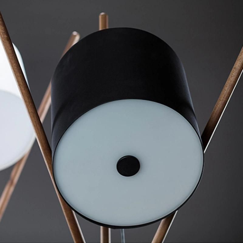Designer Walnut Solid Wood Three Corner Table Lamp Nordic Lying Drum Model Room Creative Post Modern Three-Legged Leather Floor Lamp