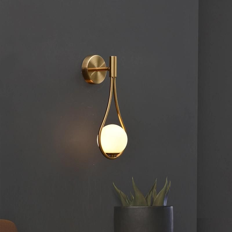 Nordic Living Room Background Bedroom Bedside Lamp All Copper Wall Lamp