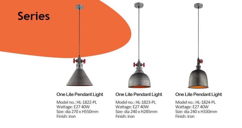 One Light Iron E27 Industrial Pendant Lamp (HL-1824-PL)