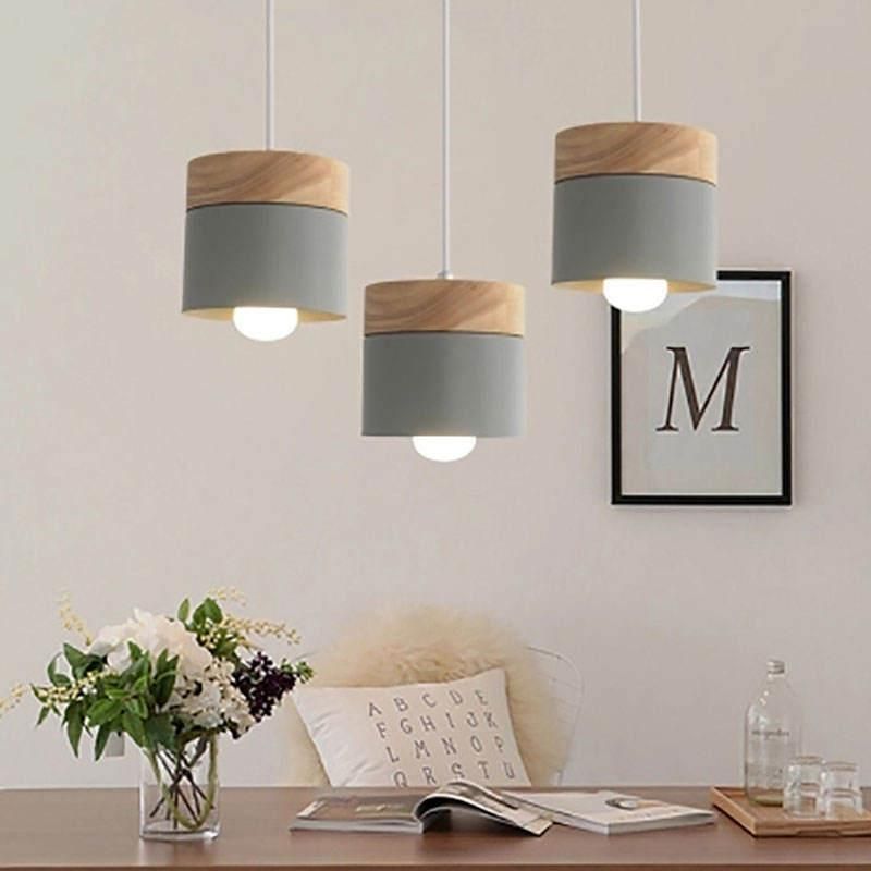 Nordic Simplicity LED E27 Pendant Light Modern Macaron Hanging Lights Home Improvement Iron and Wood Decoration Pendant Lamp Pendant Light