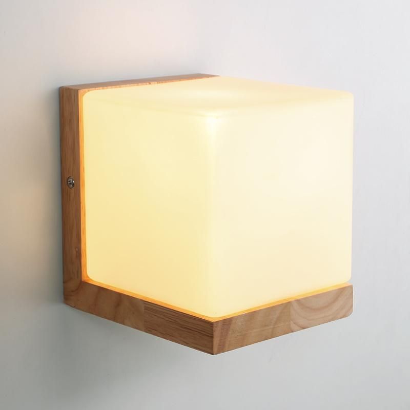 Modern Oak Wood Cube Sugar Shade Wall Lamp Bedroom Wooden Cube Wall Light (WH-OR-126)