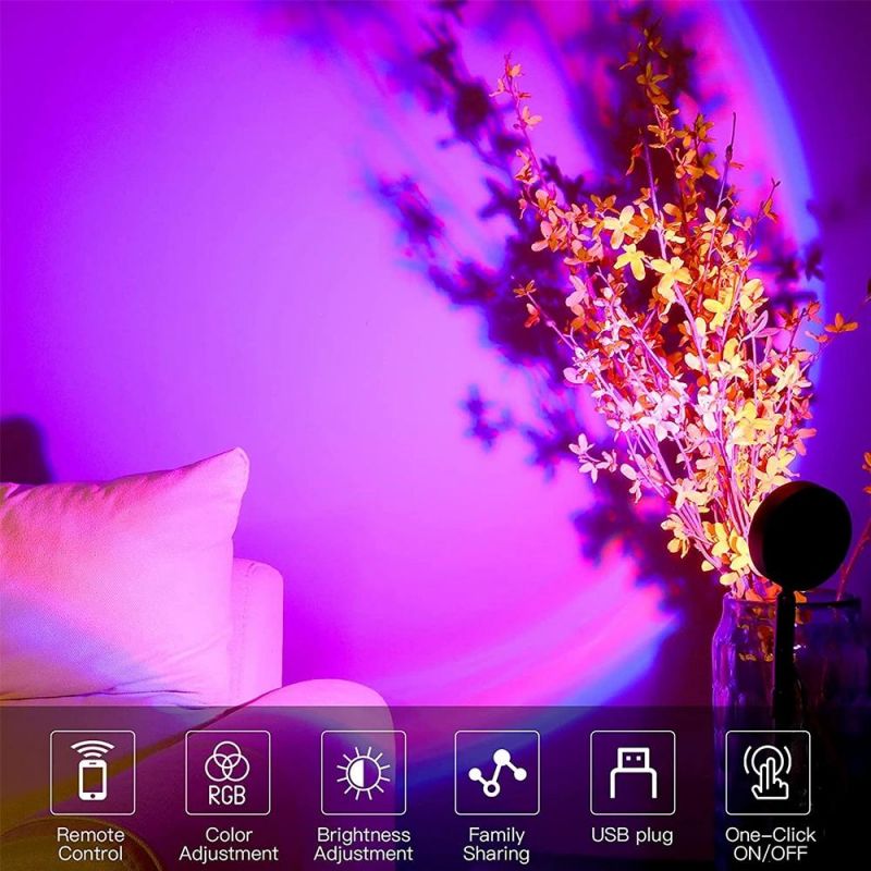 Home Decoration Sunset Projector Lamp 16 Colors APP and IR Control HD Crystal Lens LED Sunset Lamp