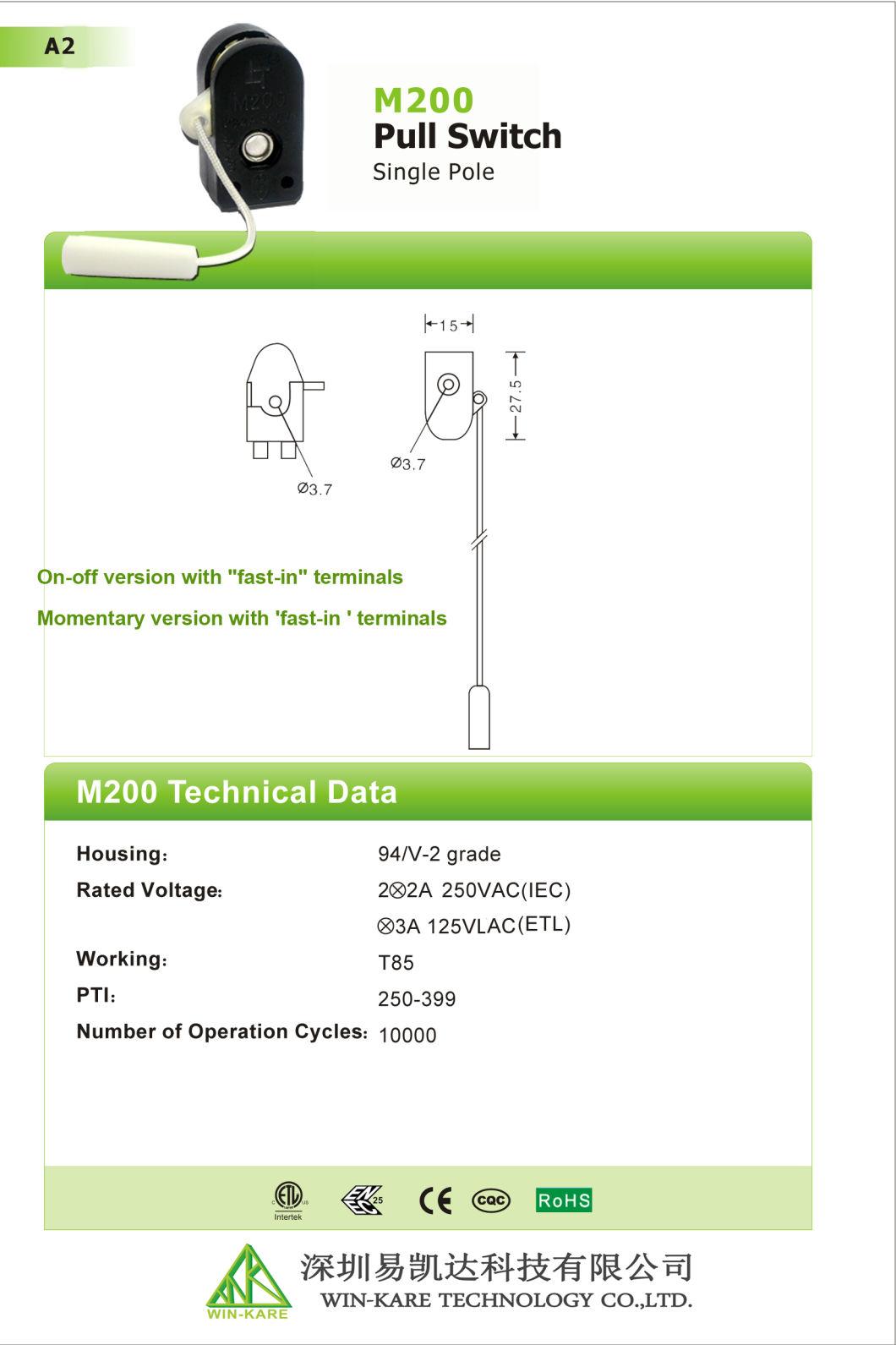 M200 Wall Fan Pull Switch Pull Cord Switch with Nylon Rope