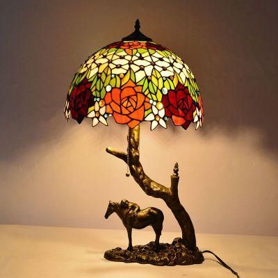 TFT-8018 lamp De Table Tiffany Bronze 16 Inch Stained Glass Lamp 2X E27