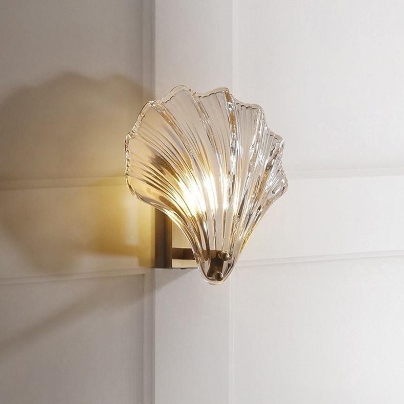 LED All-Copper Light Luxury Crystal Wall Lamp Living Room Background Wall Lamp Bedroom Bedside Lamp Shell Lamp