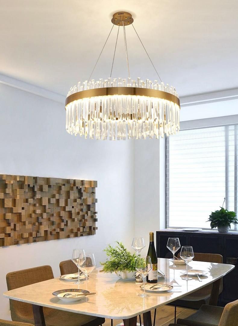 Villa Post Modern Luxury Gold Pendant Lamp with Clear Crystal Strip