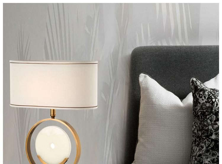 Modern Luxury Style Fabric Desk Lamp Marble LED Table Lamp Light with E27 for Hotel Living Room Bedside Decoration