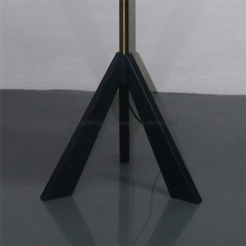 Wood Tripod Base and Metal Stem in Antique Brass Finish Floor Lamp
