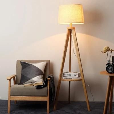 Modern Wooden Fabric Living Room Bedroom Floor Lamp Night Wooden Tripod Floor Lamp (WH-WFL-14)