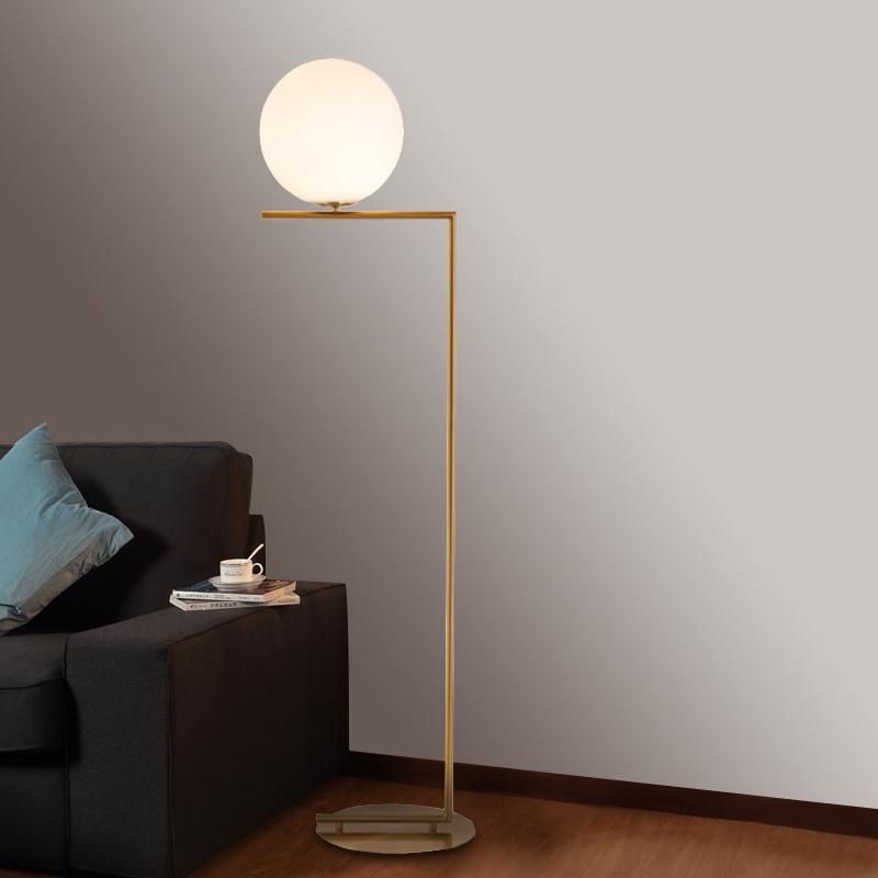 Nordic Design Hotel European Black Copper LED Milk White Round Glass Marble Decoration Desk Reading Table Lighting Gold Metal Table Lamp with Glass Ball